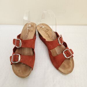 Yokono Sandals Womens 9 Burnt Orange Suede Leather Wedge Two Strap Made in Spain